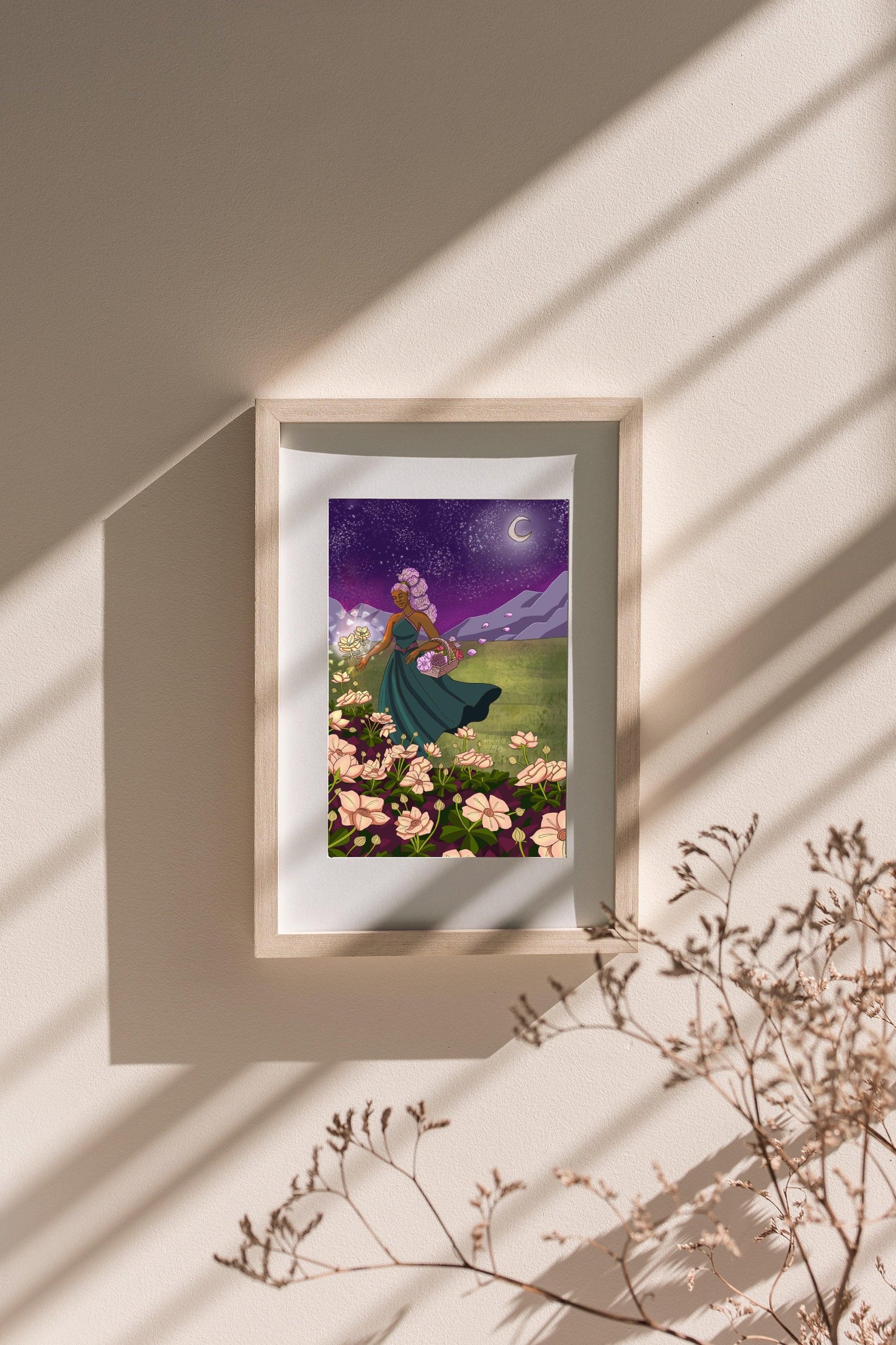 “Moonlit Floral Field” Art Print - Mythology Studio