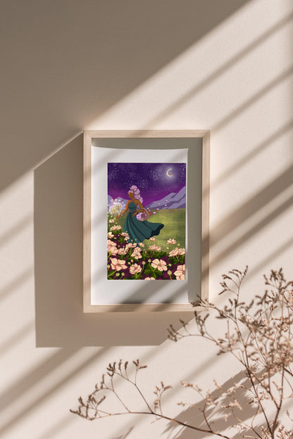 “Moonlit Floral Field” Art Print - Mythology Studio
