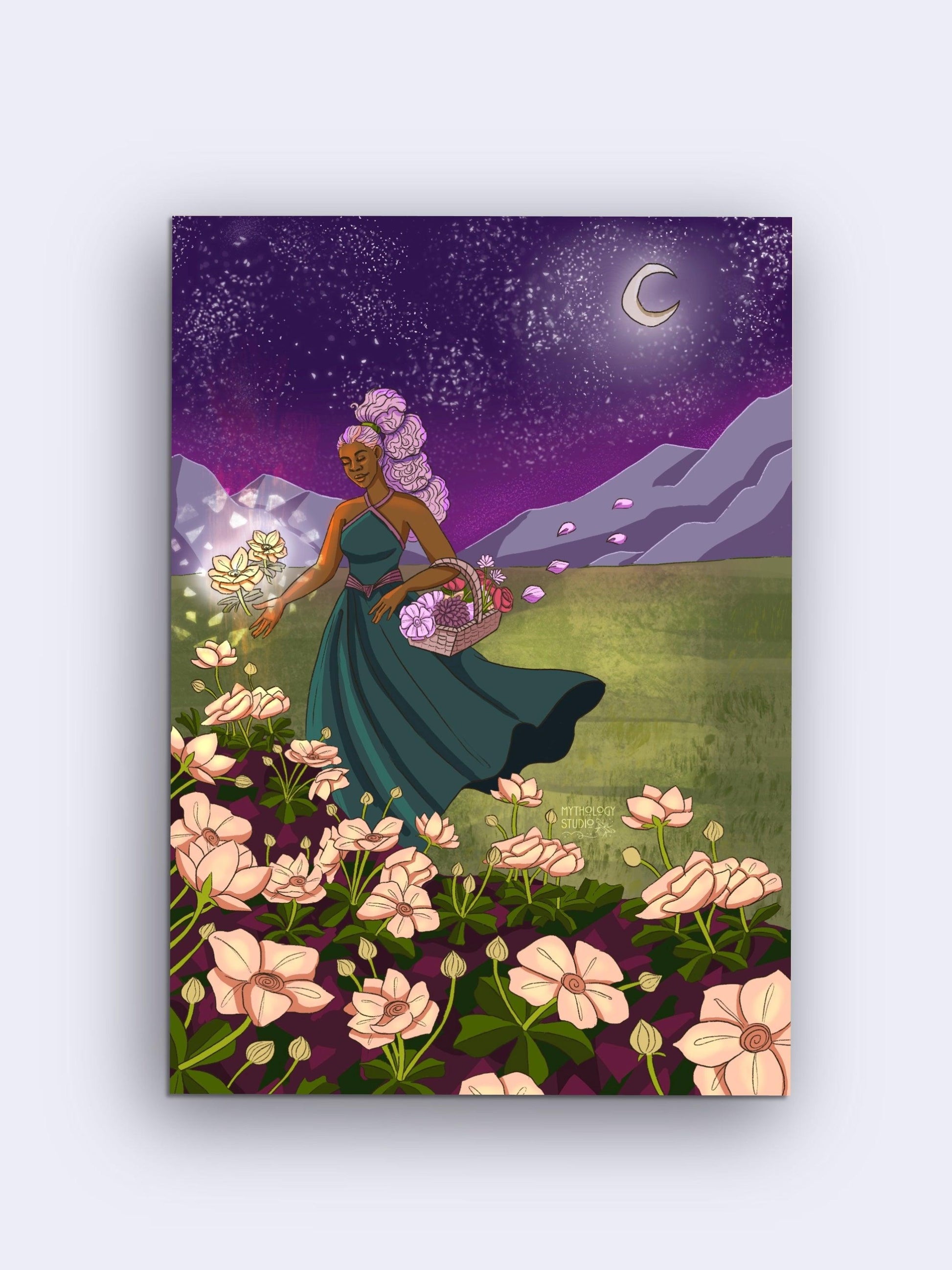“Moonlit Floral Field” Art Print - Mythology Studio